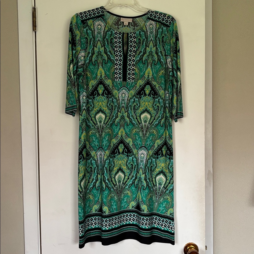 Dress Barn Green,Aqua and Black Patterned Shift Dress